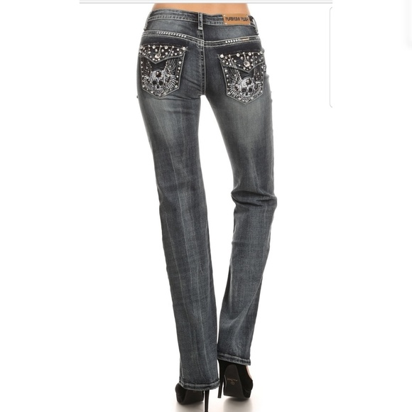 Skull Motorcycle Biker Jeans 33 inch - Picture 4 of 8